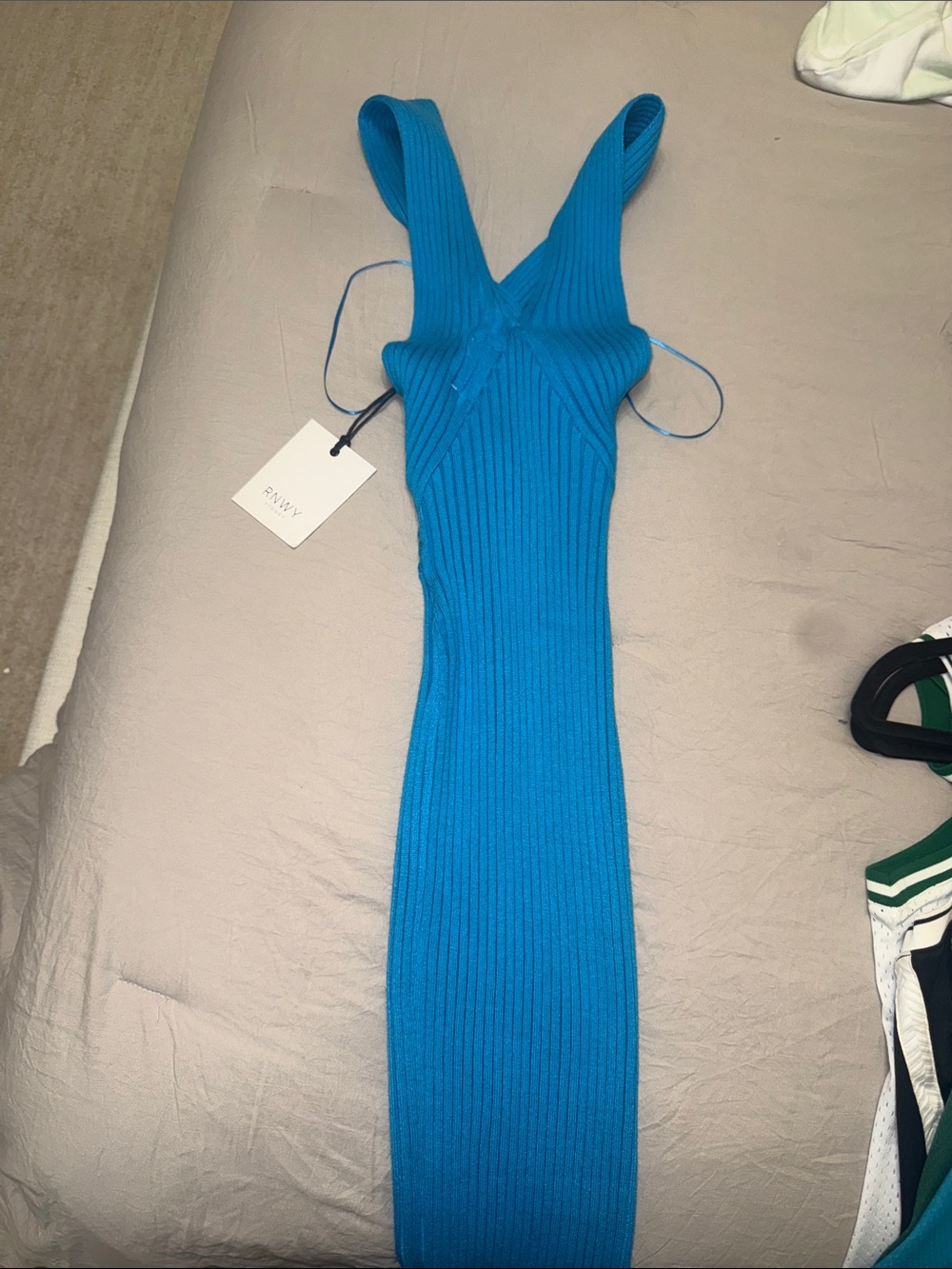 Runaway the Label Sky Blue Ribbed Knit Sleeveless Midi Dress